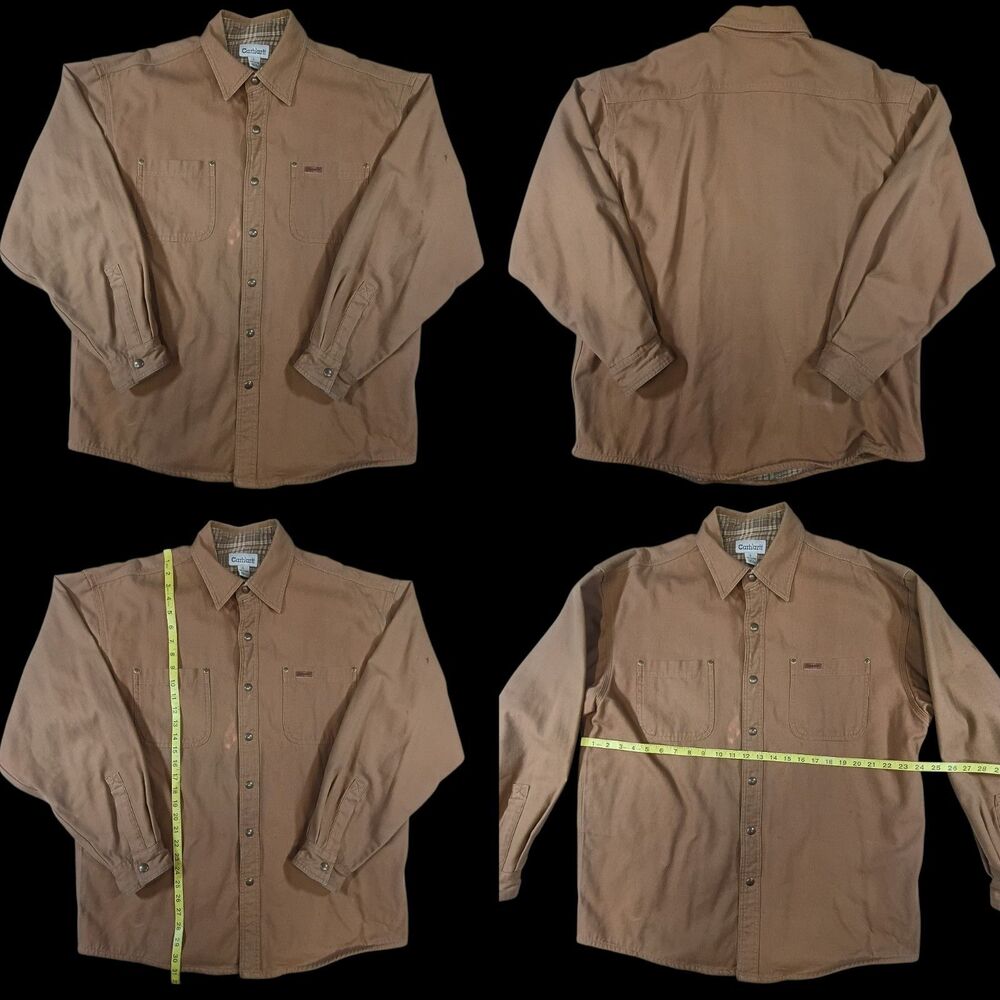 Carhartt Shacket Mens Large Brown Duck Canvas Flannel Lined Cotton Workwear Dad